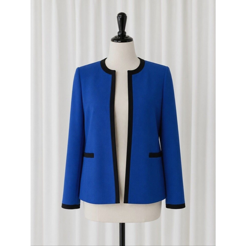 Jones Studio Separates Vintage Cobalt Blue Black Colorblock Open Front Blazer
